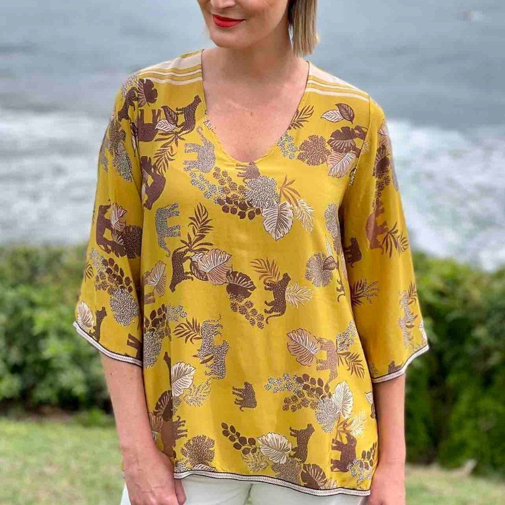 Johnny Was Yellow Taly Deanna Tunic Lightweight Blouse Top Size Small